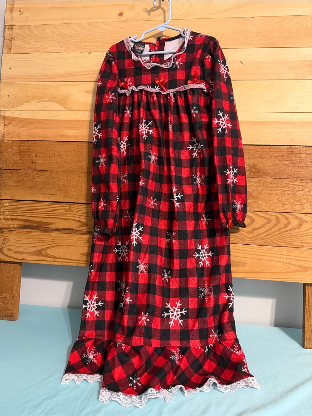 Kids Red Buffalo Plaid Snowflake Long Sleeve Nightgown